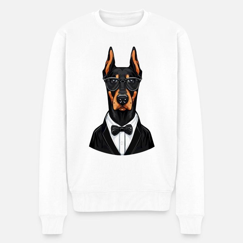 Dobermann im Smoking - Männer Premium Bio Pullover - Weiß