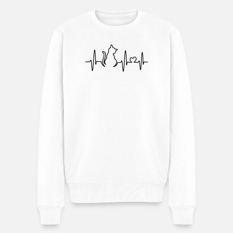 Katzen Herzschlag Linien Zeichnung Striche icon - Männer Premium Bio Pullover - Weiß