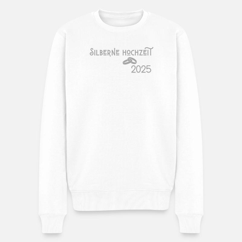 Silberne Hochzeit 2025 mit Ringen Jugendstil - Männer Premium Bio Pullover - Weiß