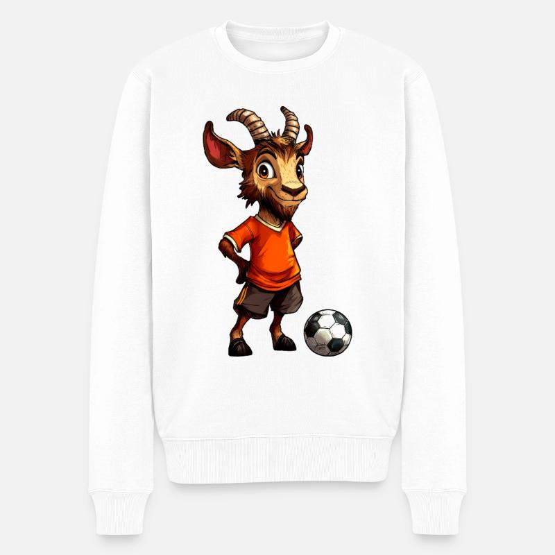 Fussballer Steinbock - Männer Premium Bio Pullover - Weiß