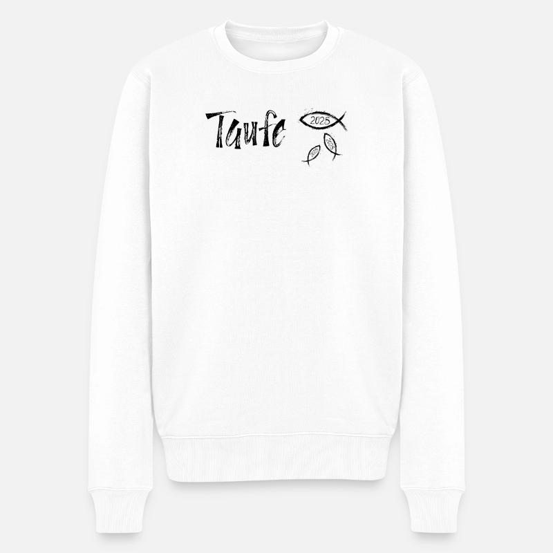 Taufe 2025 3 Fische schwimmen Pinselstrich quer - Männer Premium Bio Pullover - Weiß