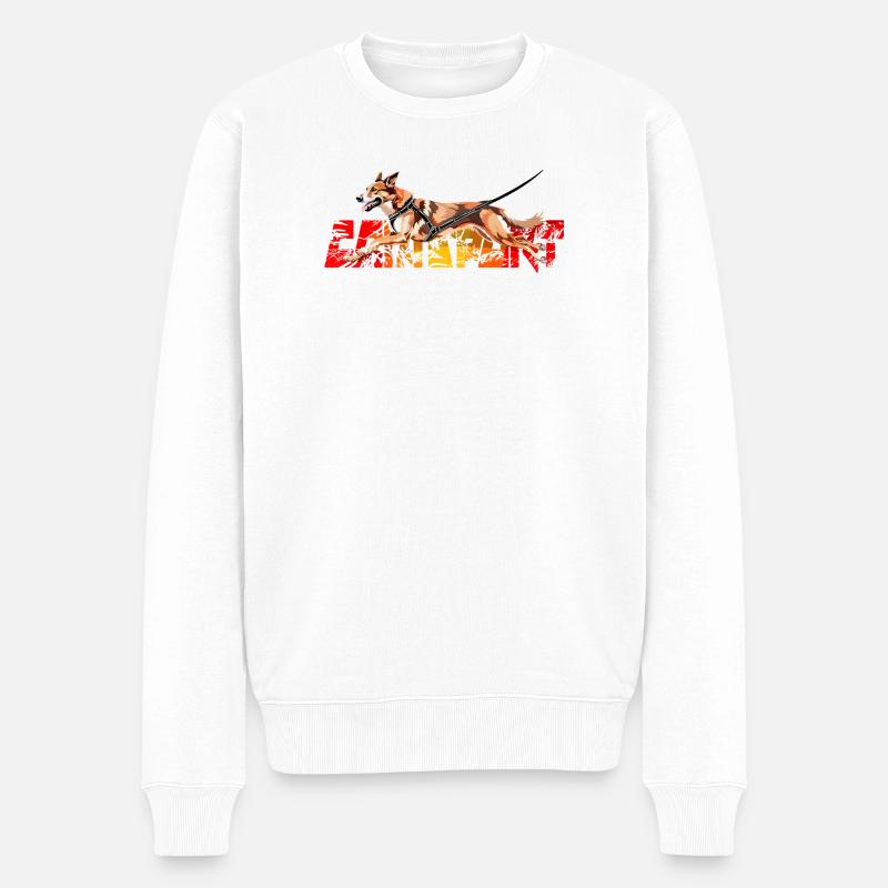 Chien en Action faisant du canicross - Pull Premium bio Homme - blanc