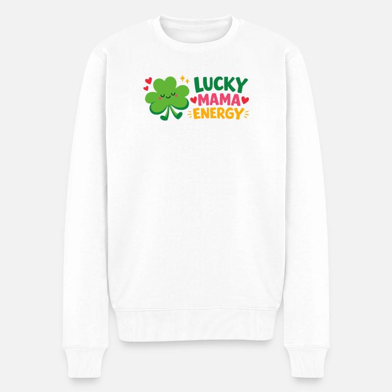Lucky Mama Energie - Männer Premium Bio Pullover - Weiß