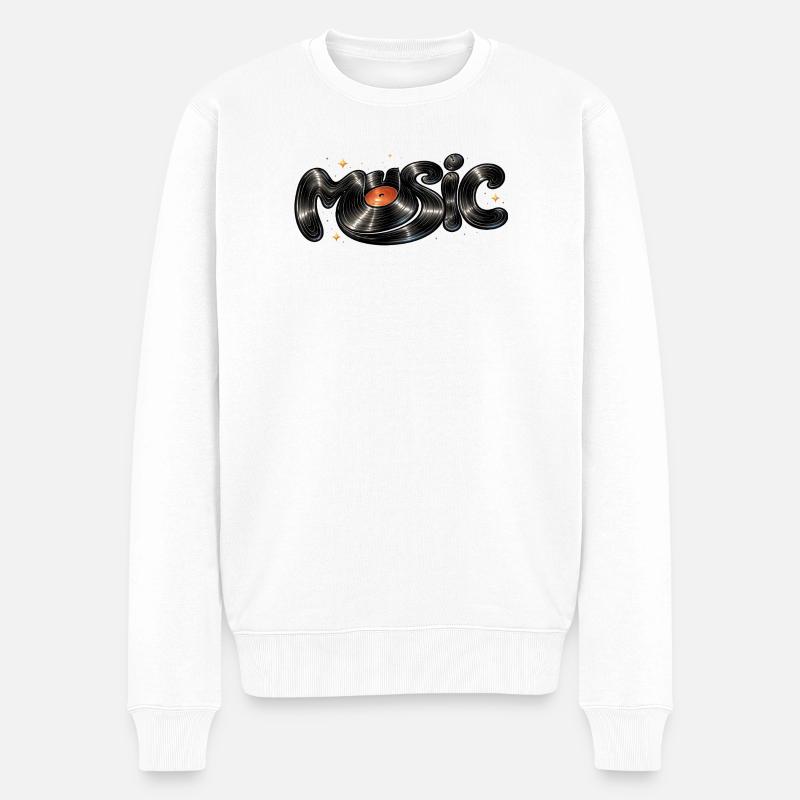 Police musicale tirée du disque vinyle - Pull Premium bio Homme - blanc