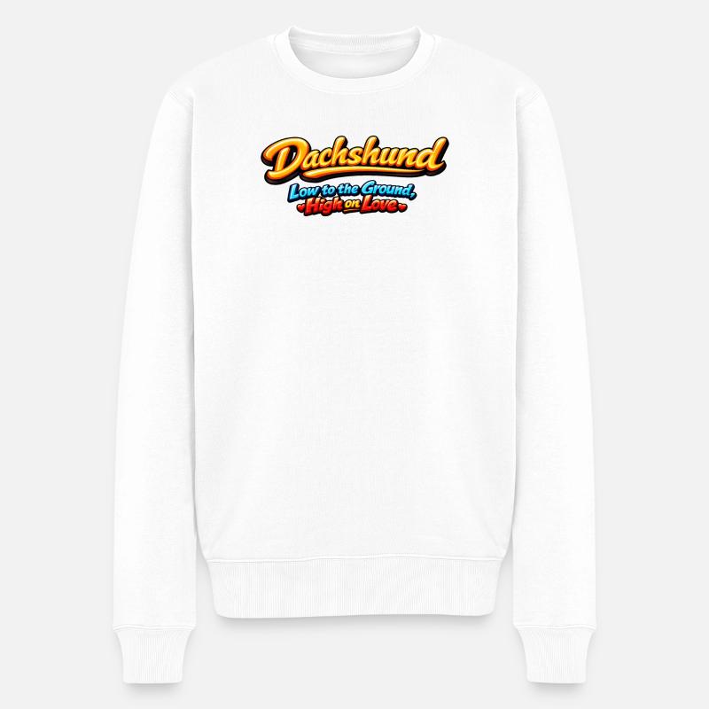 Dackel: Niedriges Gelände, hohe Liebe - Männer Premium Bio Pullover - Weiß