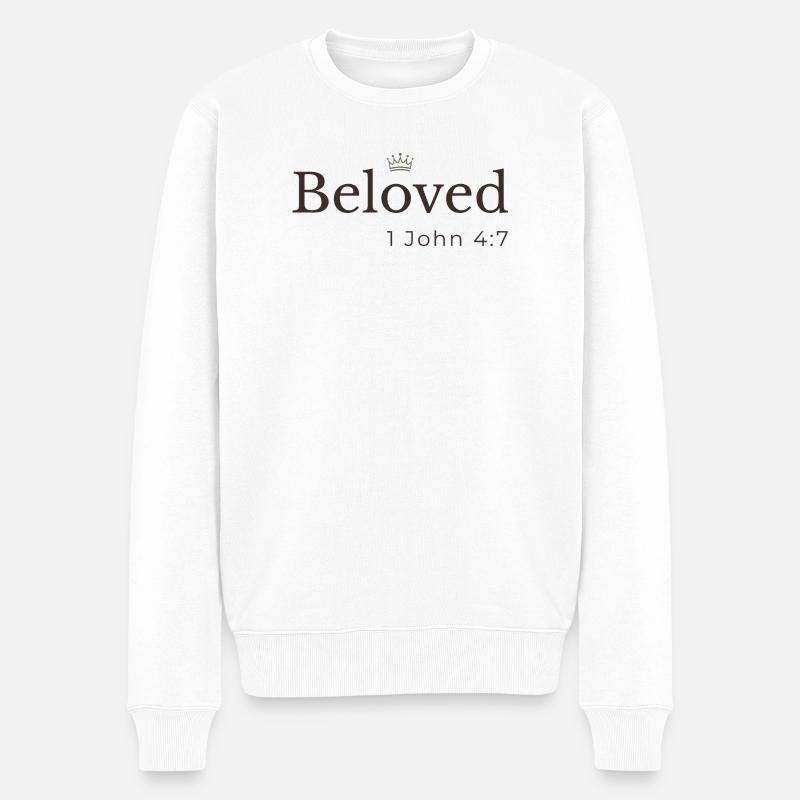 Geliebter Christian | 1. Johannes 4,7 | Kronendesign - Männer Premium Bio Pullover - Weiß