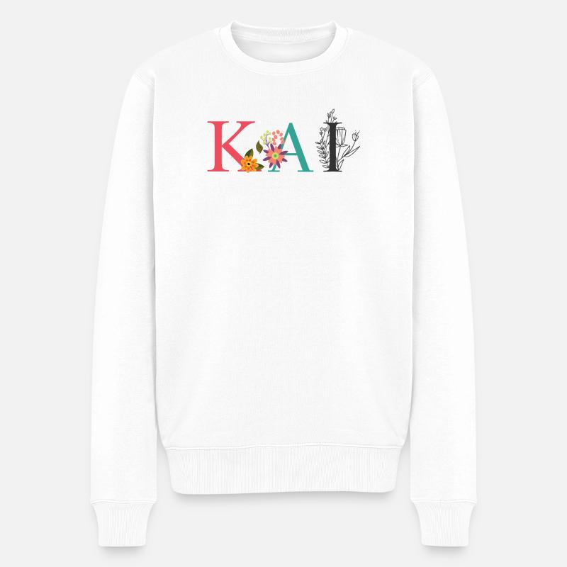 KAI Namenskunst mit gestickten Blumen - Männer Premium Bio Pullover - Weiß