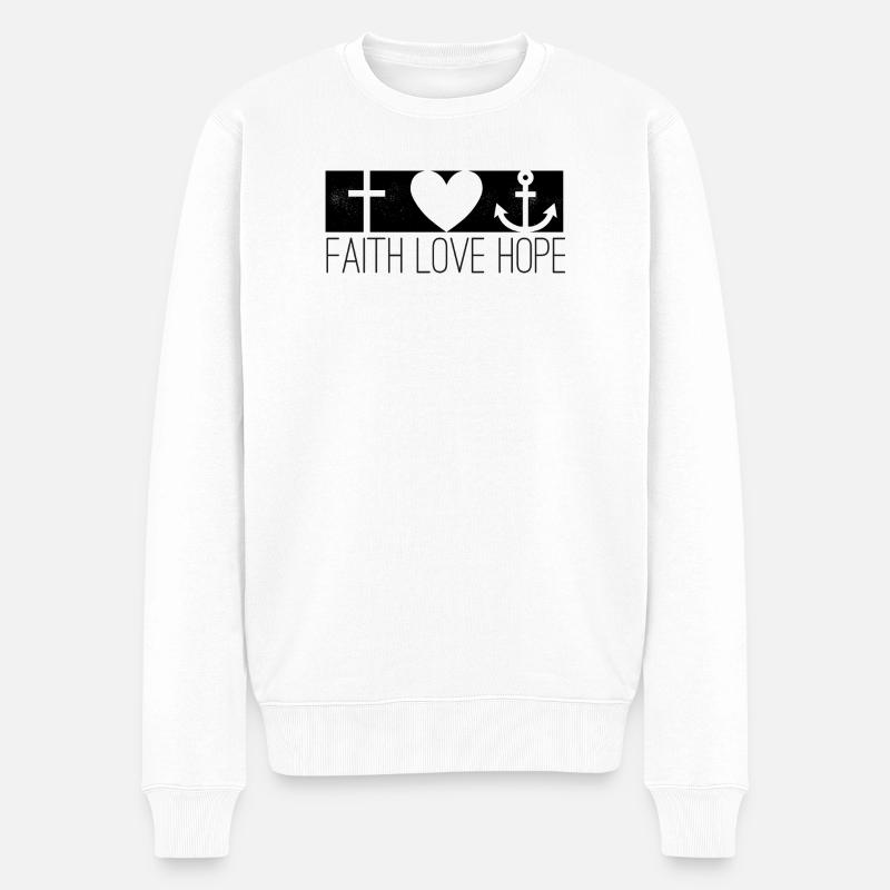 Glaube Liebe Hoffnung - Faith Love Hope mit Symbol - Männer Premium Bio Pullover - Weiß