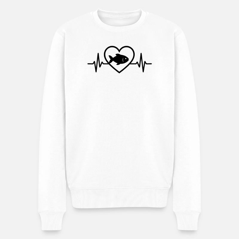 Fisch Herz - Männer Premium Bio Pullover - Weiß