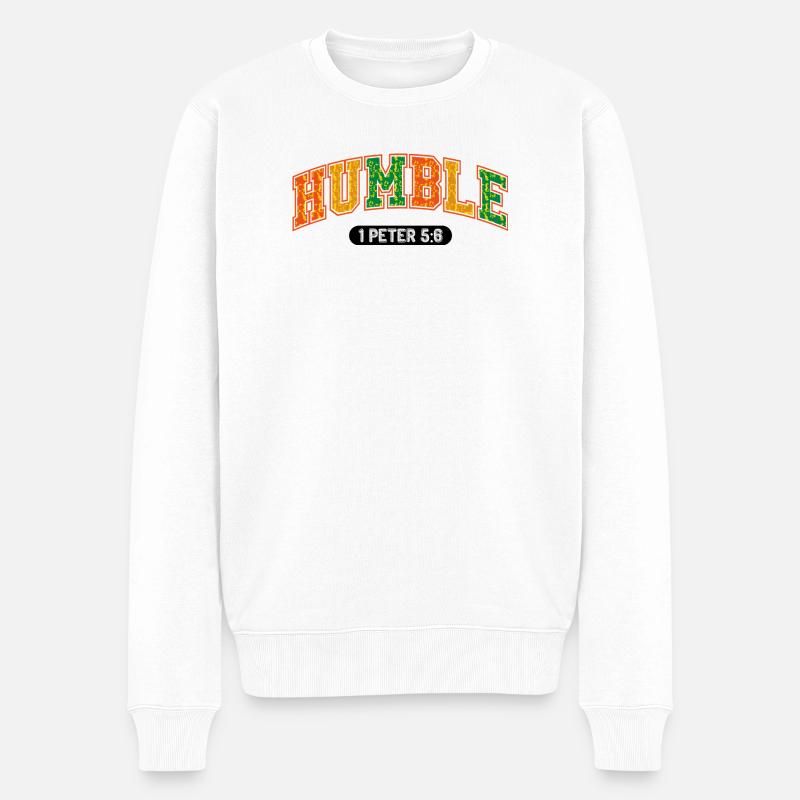 Die Botschaft der Demut 1Petrus 5,6 - Männer Premium Bio Pullover - Weiß