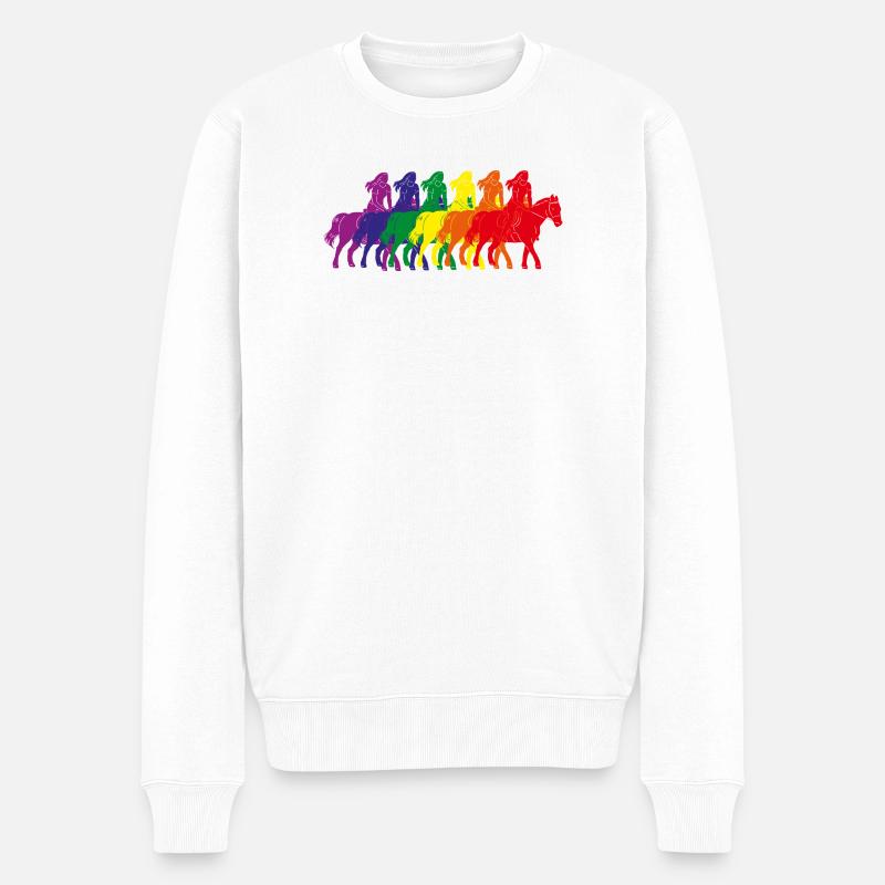 Silhouette de cavalier arc-en-ciel - Pull Premium bio Homme - blanc