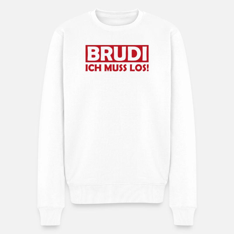 BRUDI Ich Muss Los - Männer Premium Bio Pullover - Weiß