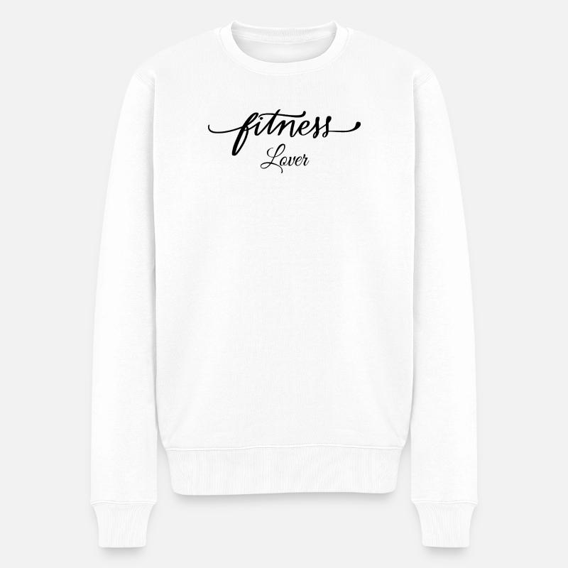 Fitness Lover – elegantes Gym Motiv, Fit - Männer Premium Bio Pullover - Weiß