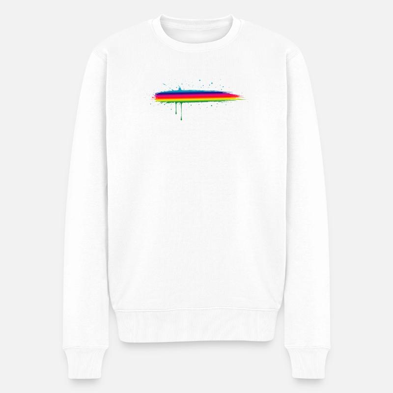 Regenbogen Pinselstrich Farbverlauf Splash - Männer Premium Bio Pullover - Weiß