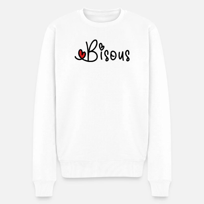 Cœur Rouge Bisous ligne Minimale Noire - Pull Premium bio Homme - blanc