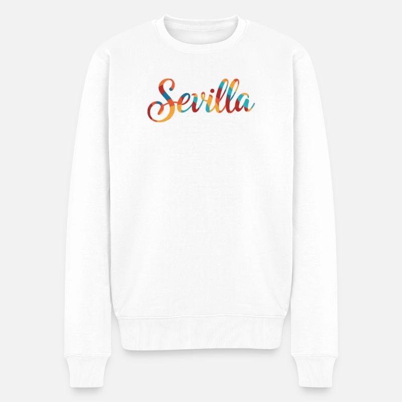 Sevilla Regenbogen Script - Männer Premium Bio Pullover - Weiß