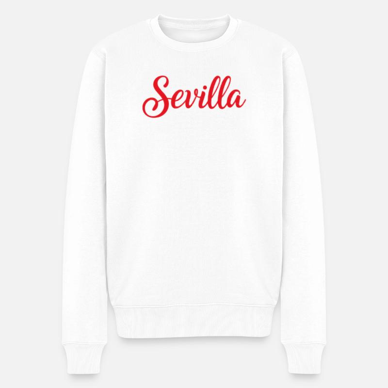 Sevilla Script Rot Pinsel - Männer Premium Bio Pullover - Weiß