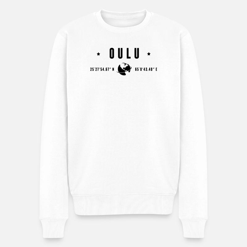 Oulu Coordonnées GPS Typographie Noire - Pull Premium bio Homme - blanc