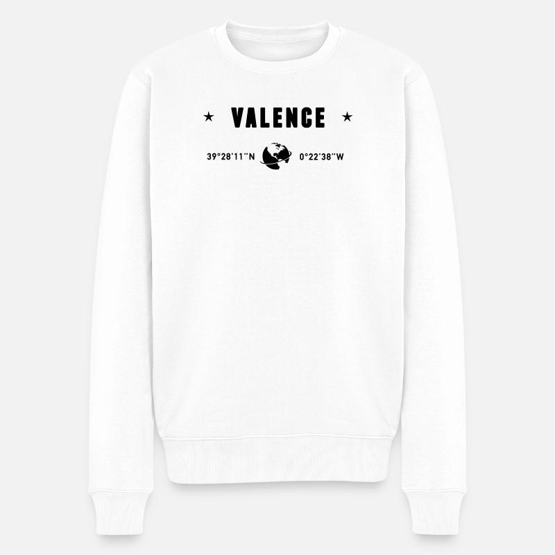 Valence, Espagne, coordonnées GPS, globe - Pull Premium bio Homme - blanc