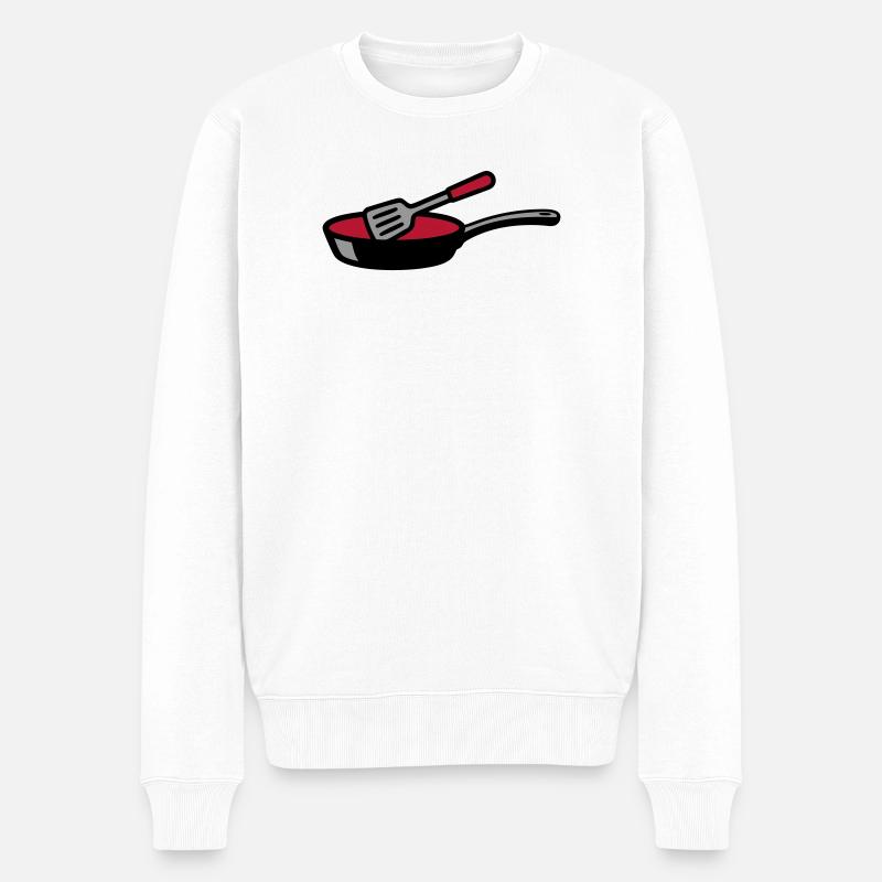 Bratpfanne Kochen Küchenchef Restaurant Gastro - Männer Premium Bio Pullover - Weiß