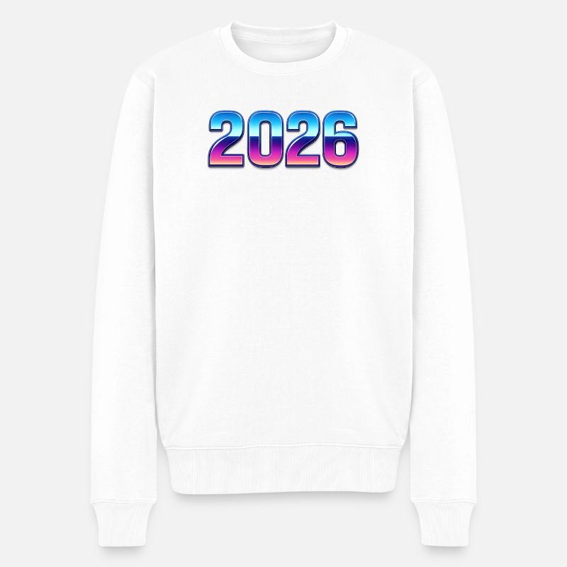 Neon 2026 Design mit Farbverlauf - Männer Premium Bio Pullover - Weiß