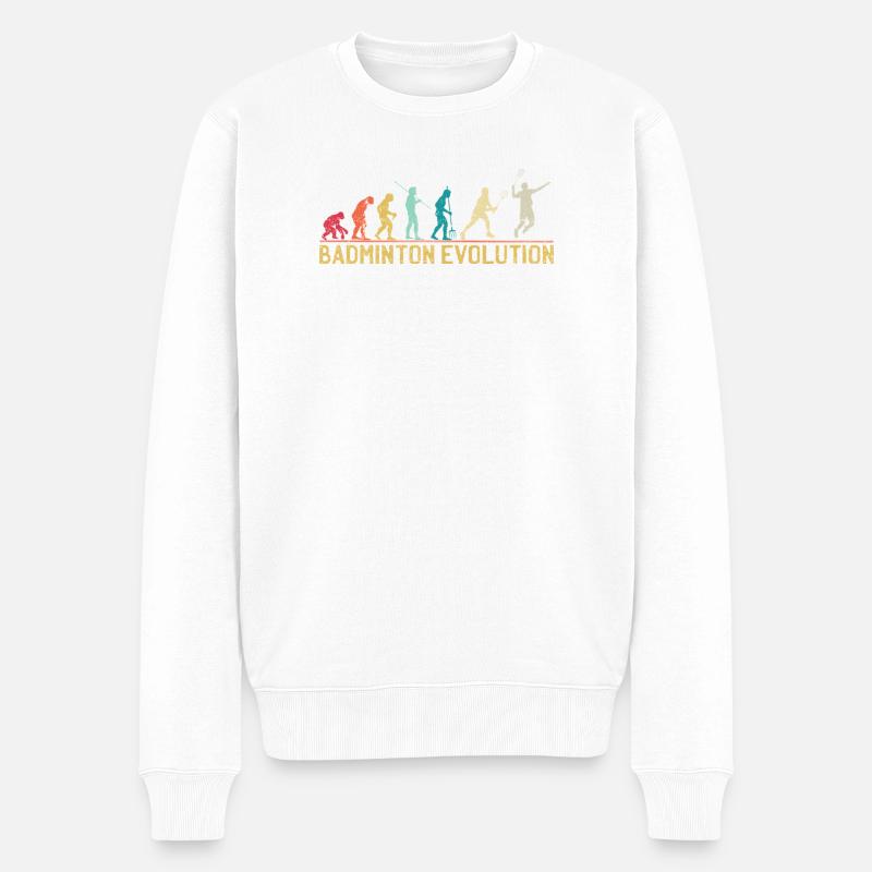 Badminton Evolution Zeitleiste Design - Männer Premium Bio Pullover - Weiß