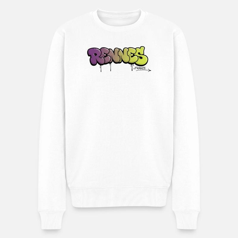 Rennes Graffiti Schriftzug mit Farbverlauf - Männer Premium Bio Pullover - Weiß