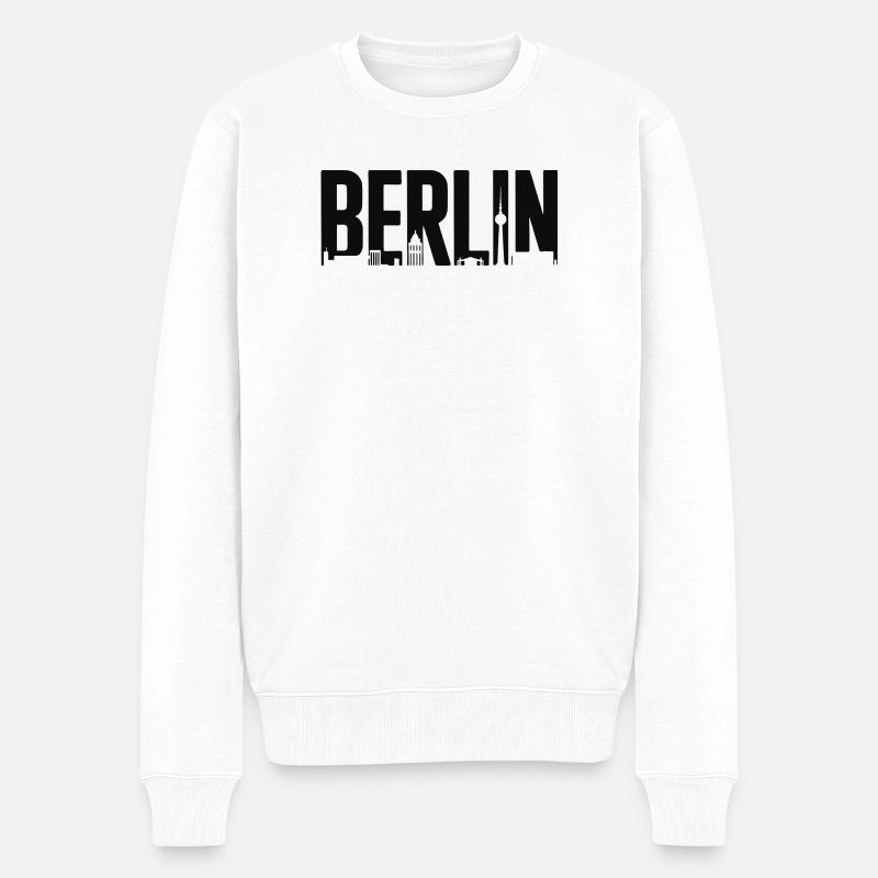 Berliner Skyline-Silhouette - Männer Premium Bio Pullover - Weiß