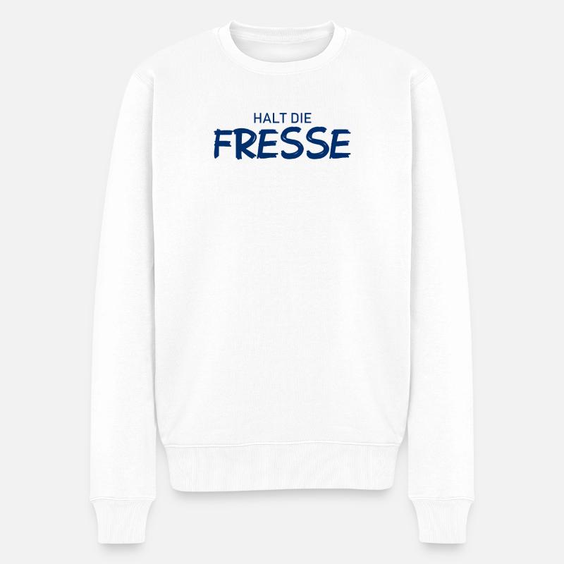 Halt die Fresse - Cooler Spruch - Männer Premium Bio Pullover - Weiß