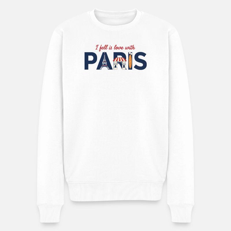 Paris Liebe – Eiffelturm & Baguette Design - Männer Premium Bio Pullover - Weiß