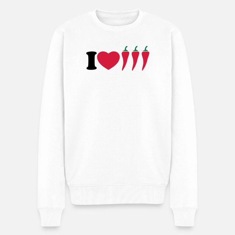 I love chilli - Ich liebe Chili - Männer Premium Bio Pullover - Weiß