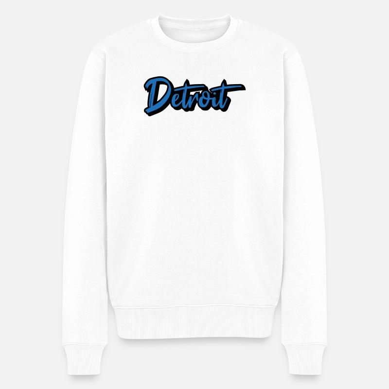 Detroit Script Blau - Männer Premium Bio Pullover - Weiß