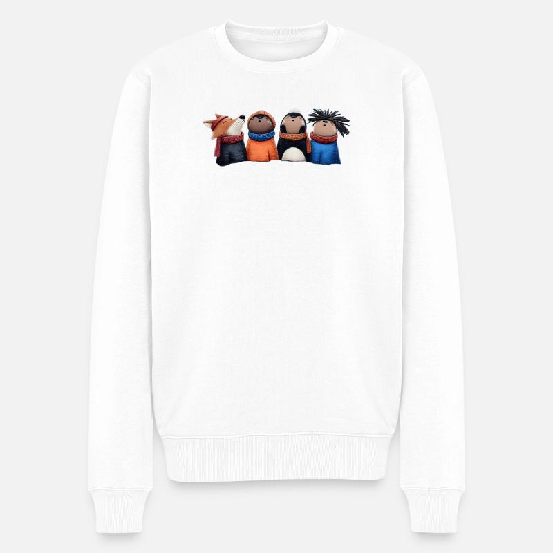 Nachtwache Wooligans – Lustige Waldtiere - Männer Premium Bio Pullover - Weiß