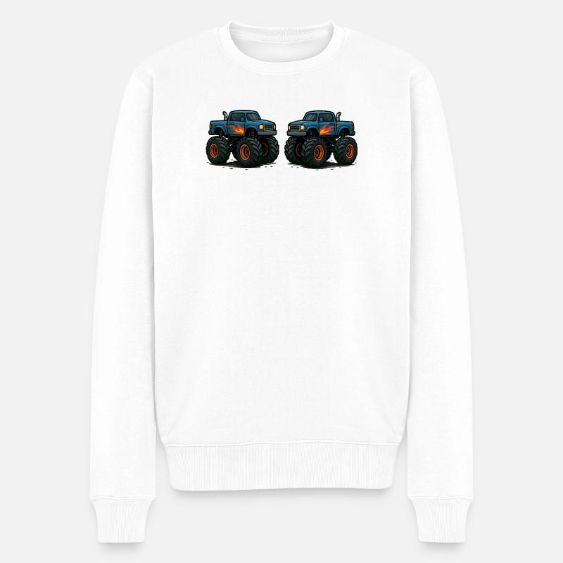 MonsterTruck Flammen Cruiser - Männer Premium Bio Pullover - Weiß