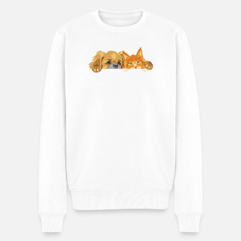 Pekingeserhund und Ginger Maine Coon-Katze - Männer Premium Bio Pullover - Weiß