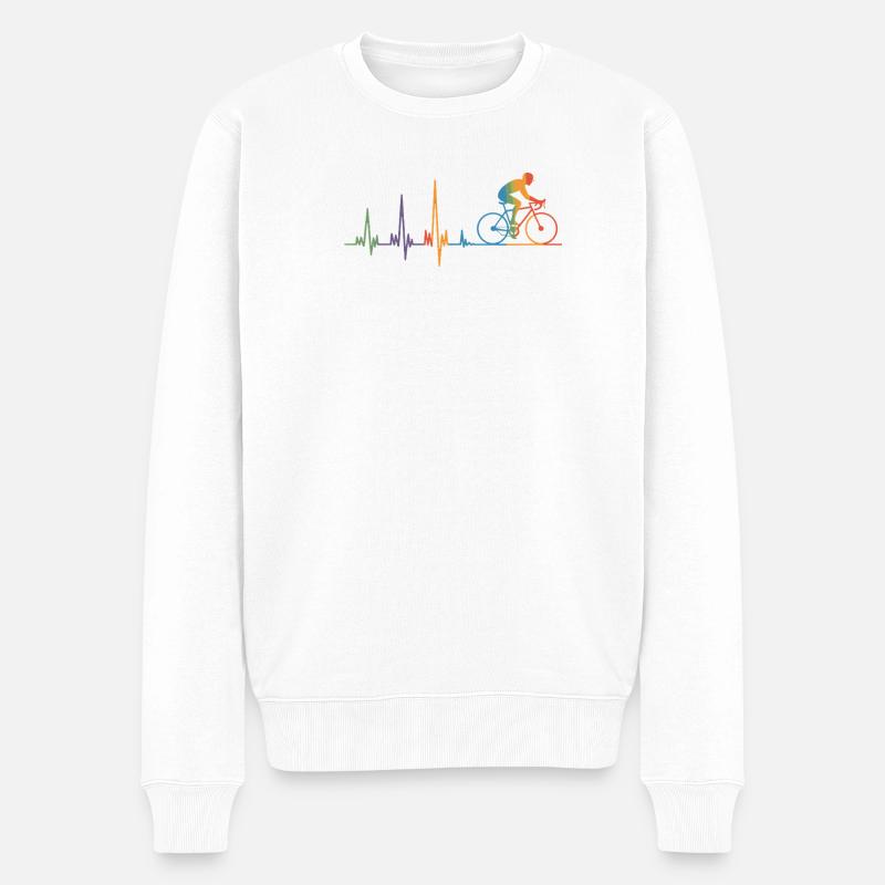 Fahrradfahrer Herzschlag EKG Bunter Rennradfahrer - Männer Premium Bio Pullover - Weiß