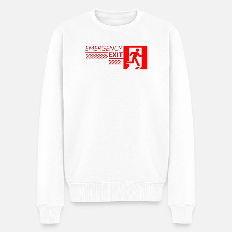 Emergency EXIT Red Flag - Pull Premium bio Homme - blanc