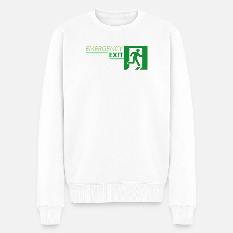 Emergency EXIT Classic Green - Pull Premium bio Homme - blanc