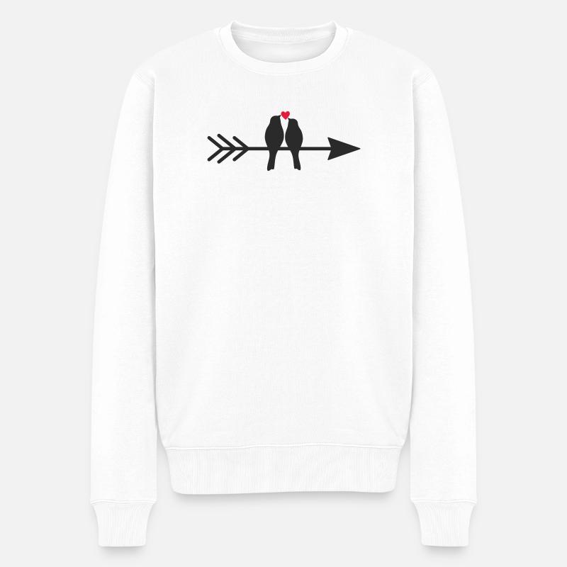 Vögel auf Pfeil mit Herz - Männer Premium Bio Pullover - Weiß