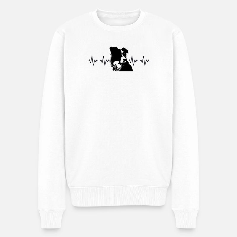 Border Collie EKG Herzschlag - Männer Premium Bio Pullover - Weiß