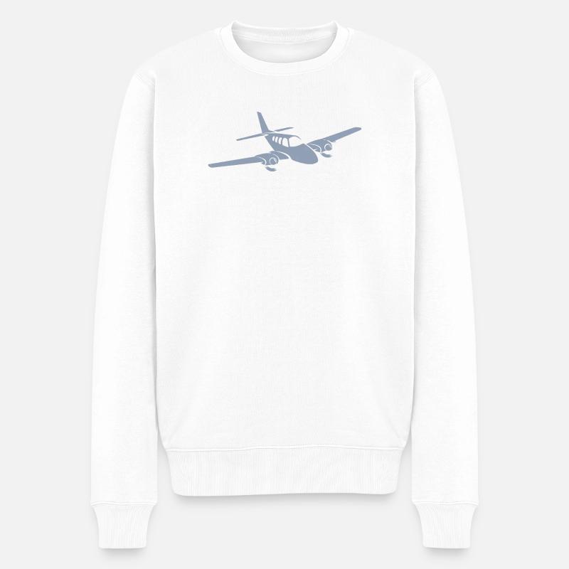 Minimalistisches Propellerflugzeug Silhouette - Männer Premium Bio Pullover - Weiß