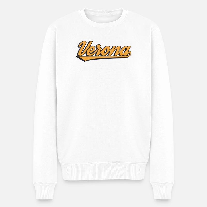 Verona Retro Script Logo - Männer Premium Bio Pullover - Weiß