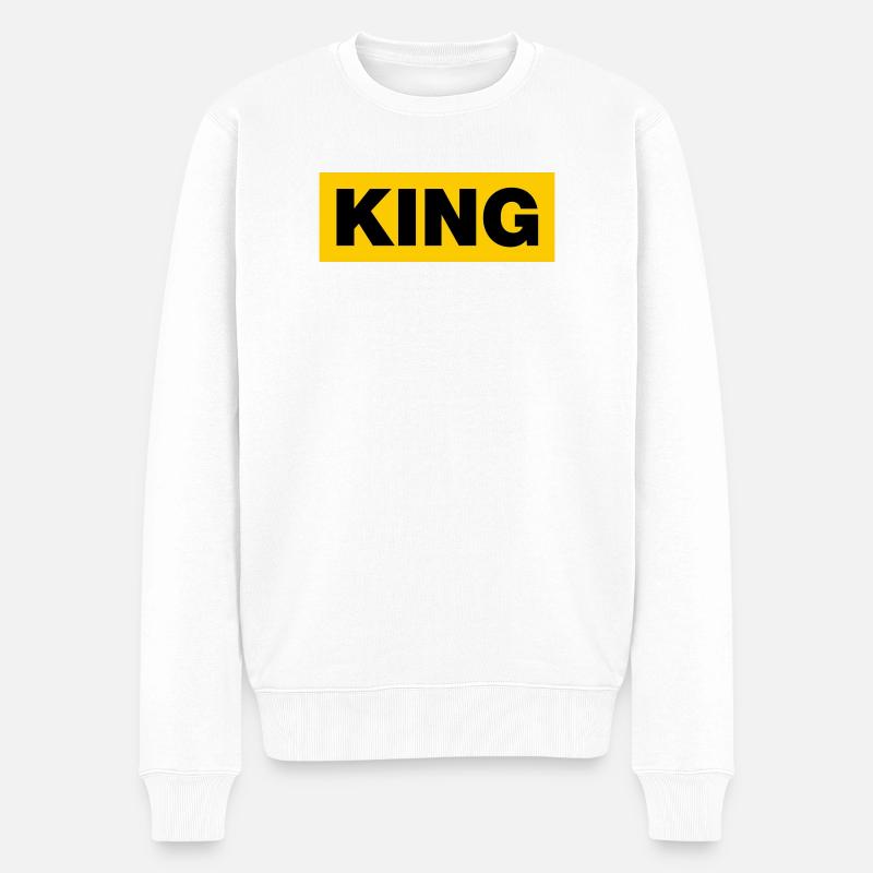 King / 2 Farben - Männer Premium Bio Pullover - Weiß