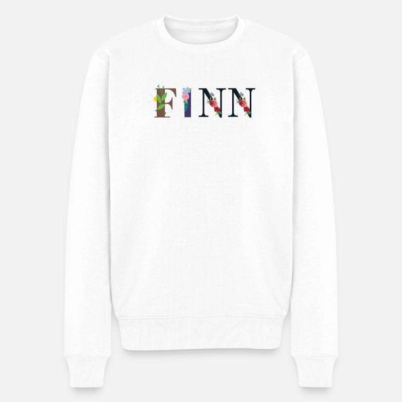 FINN Name mit Blumen geschmückt - Männer Premium Bio Pullover - Weiß