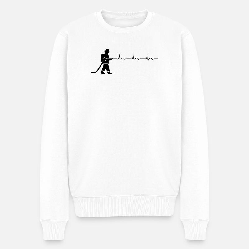 Pompier, pompier, pompier, ECG Battement de cœur - Pull Premium bio Homme - blanc