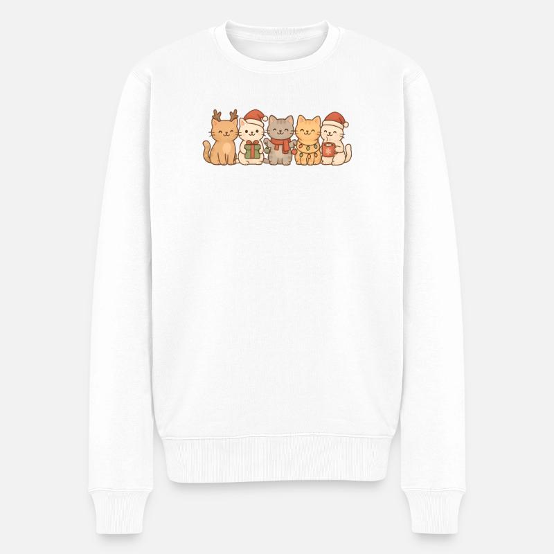 Katzen, Kinder, Jungen, Mädchen, Weihnachten - Männer Premium Bio Pullover - Weiß