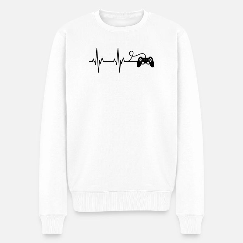 Herzschlag Gaming Controller - Männer Premium Bio Pullover - Weiß