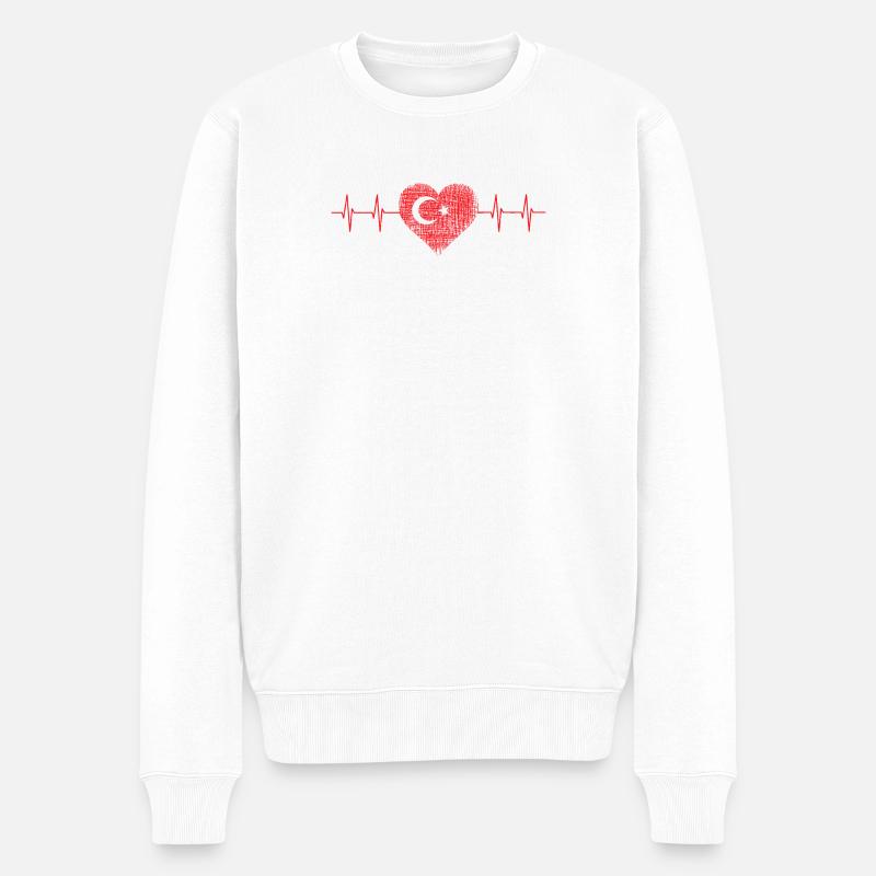 Herzschlag mit Türkischer Flagge - Männer Premium Bio Pullover - Weiß
