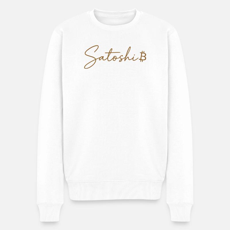 Satoshi Bitcoin Schriftzug Design Gold - Männer Premium Bio Pullover - Weiß