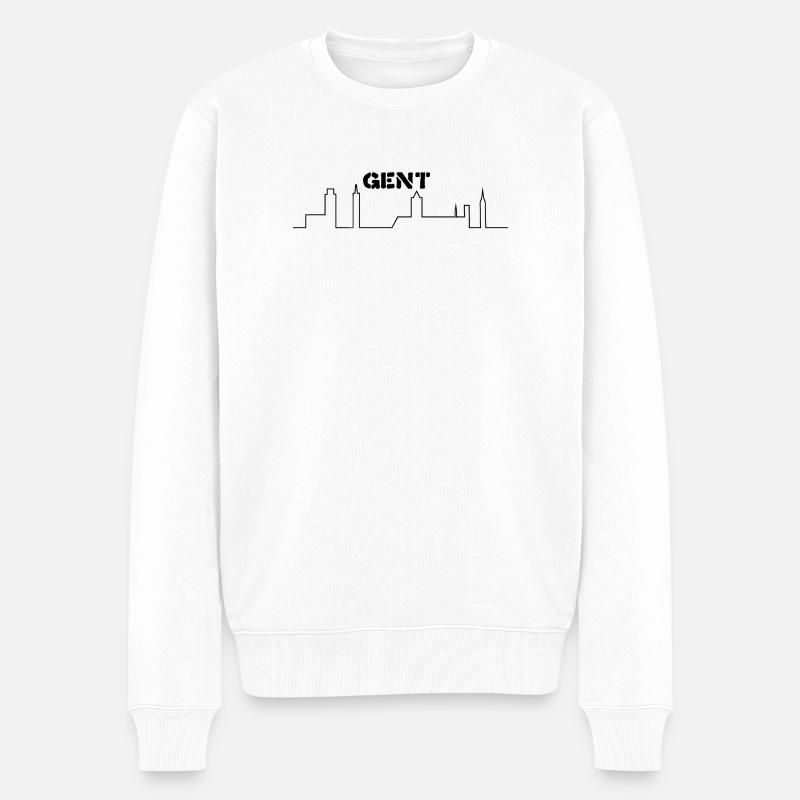 minimalistische Skyline von Gent - Männer Premium Bio Pullover - Weiß